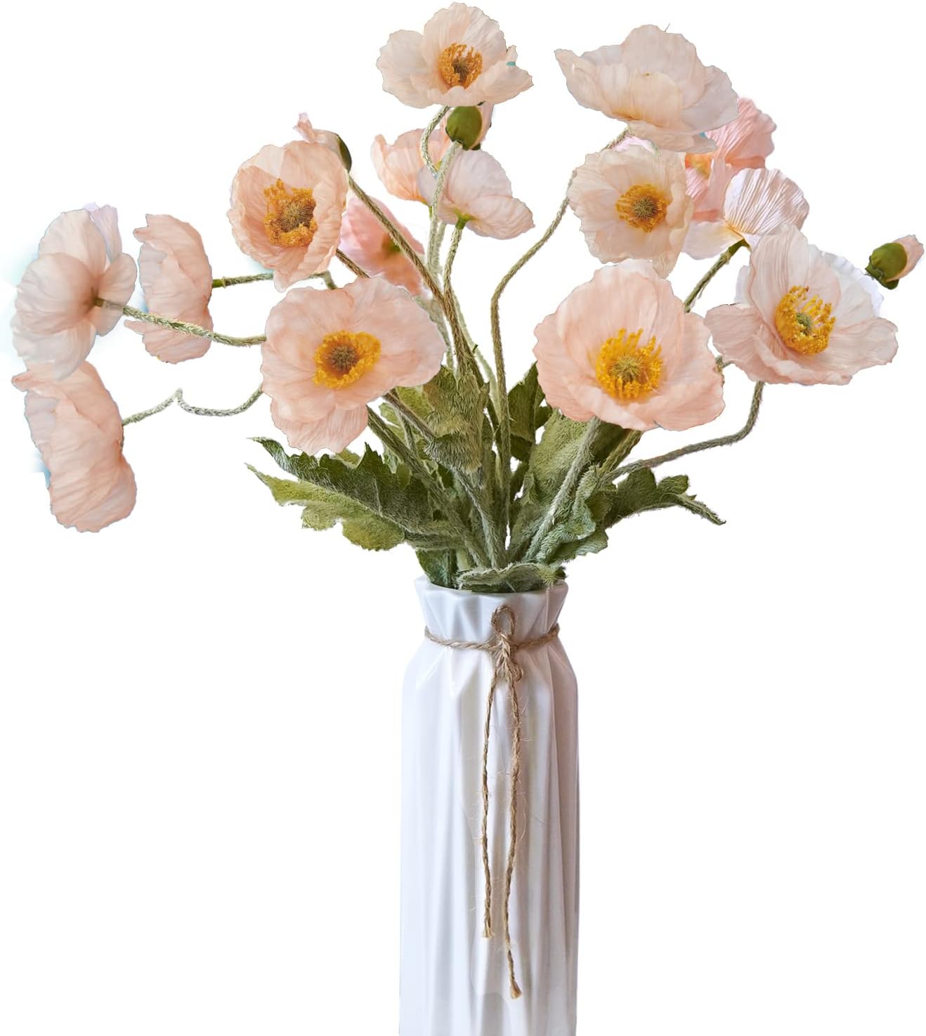 Artificial Flowers 5Pcs Poppies Flowers Artificial Silk Flowers for Home Office Wedding Outdoor Decor (Orange)