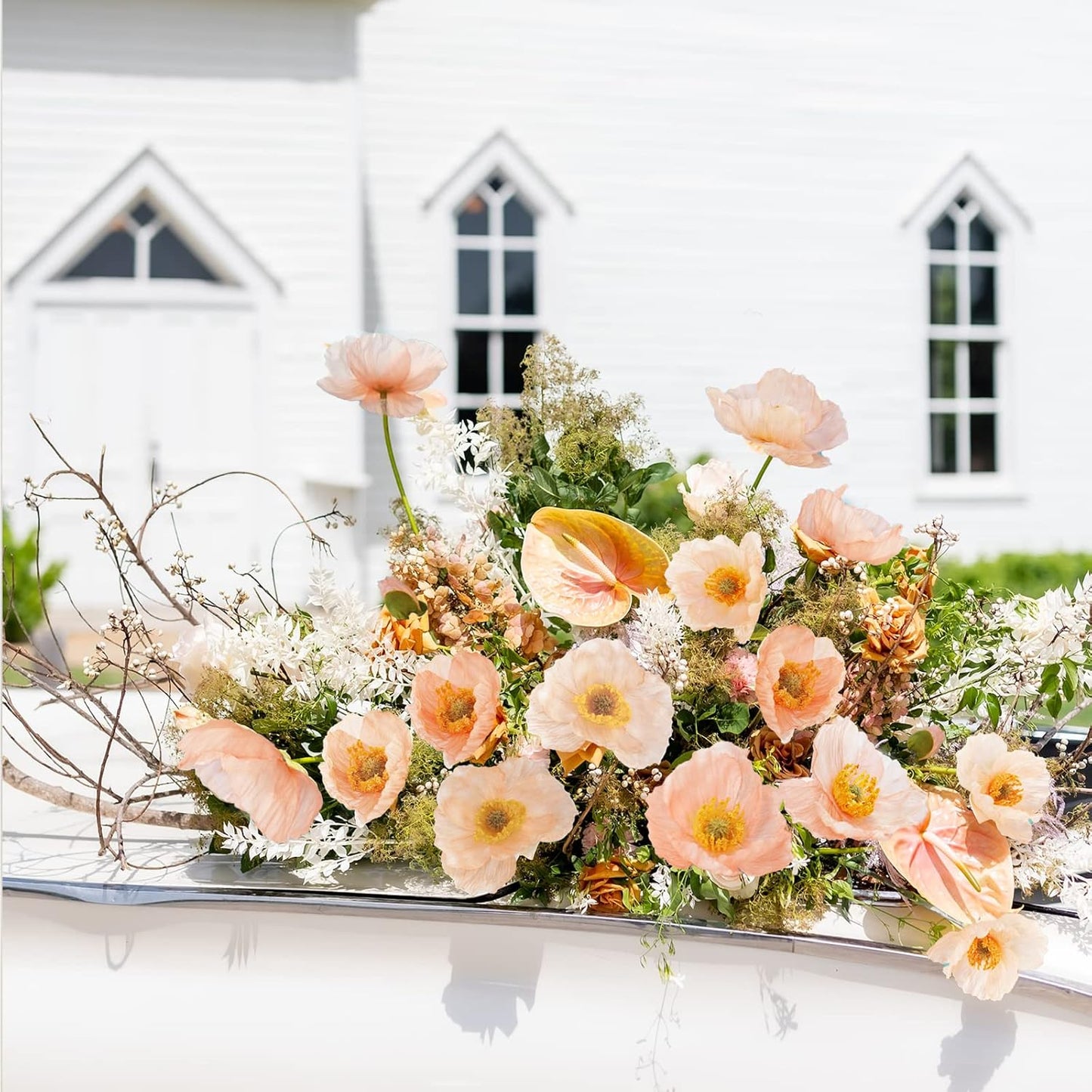 Artificial Flowers 5Pcs Poppies Flowers Artificial Silk Flowers for Home Office Wedding Outdoor Decor (Orange)