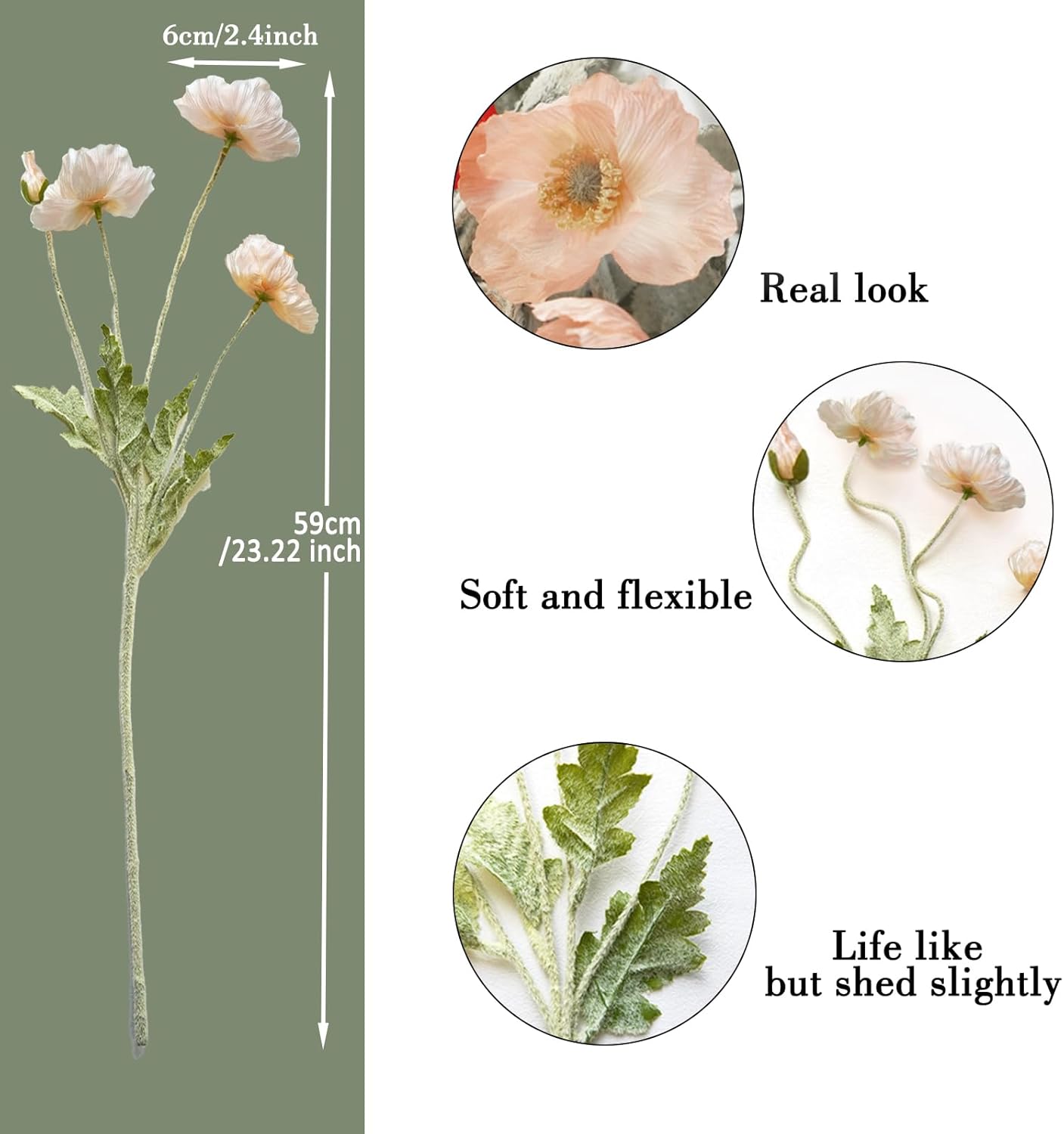 Artificial Flowers 5Pcs Poppies Flowers Artificial Silk Flowers for Home Office Wedding Outdoor Decor (Orange)