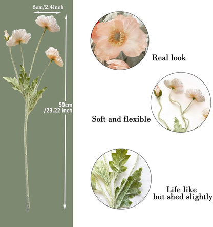 Artificial Flowers 5Pcs Poppies Flowers Artificial Silk Flowers for Home Office Wedding Outdoor Decor (Orange)