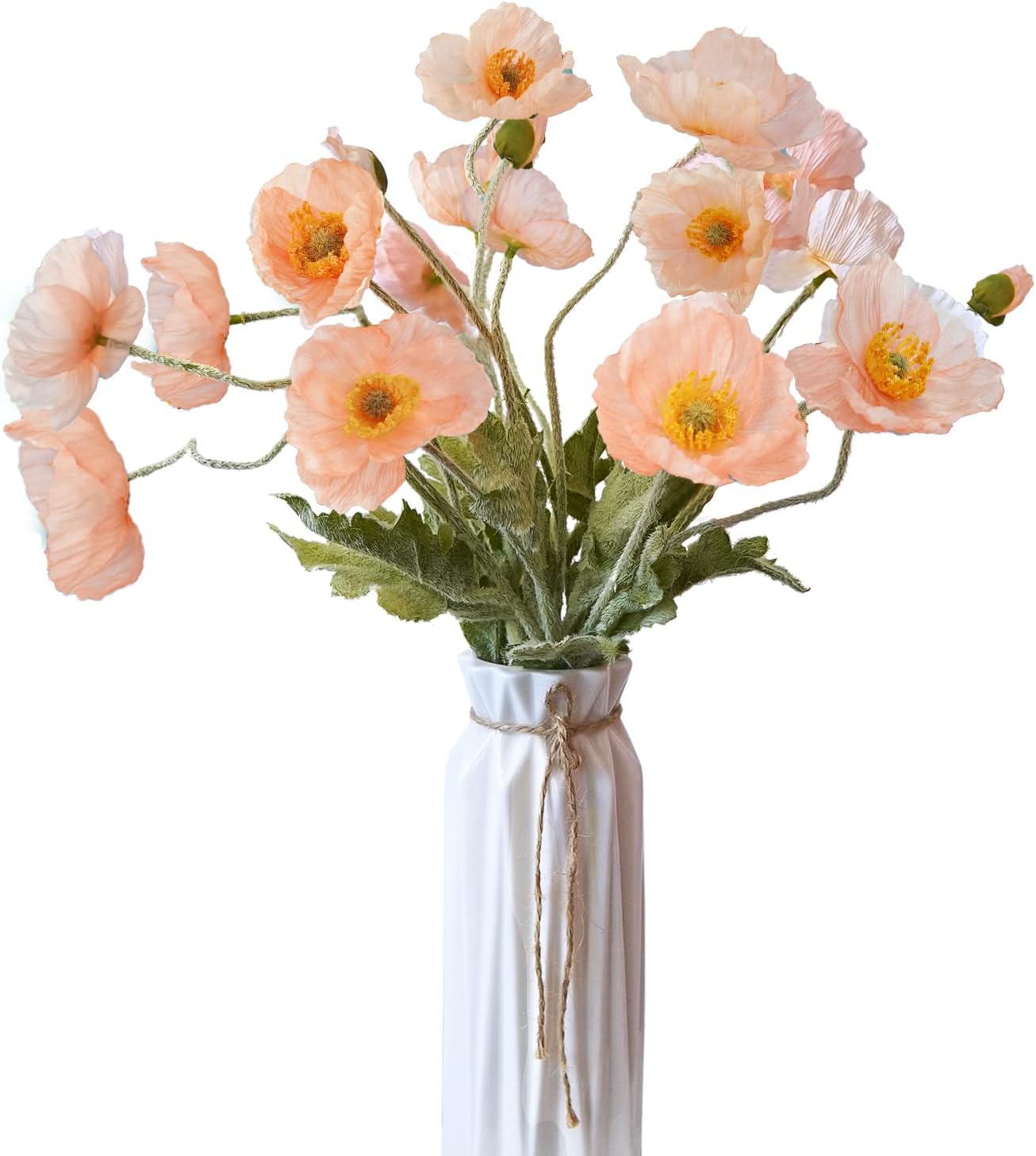 Artificial Flowers 5Pcs Poppies Flowers Artificial Silk Flowers for Home Office Wedding Outdoor Decor (Orange)