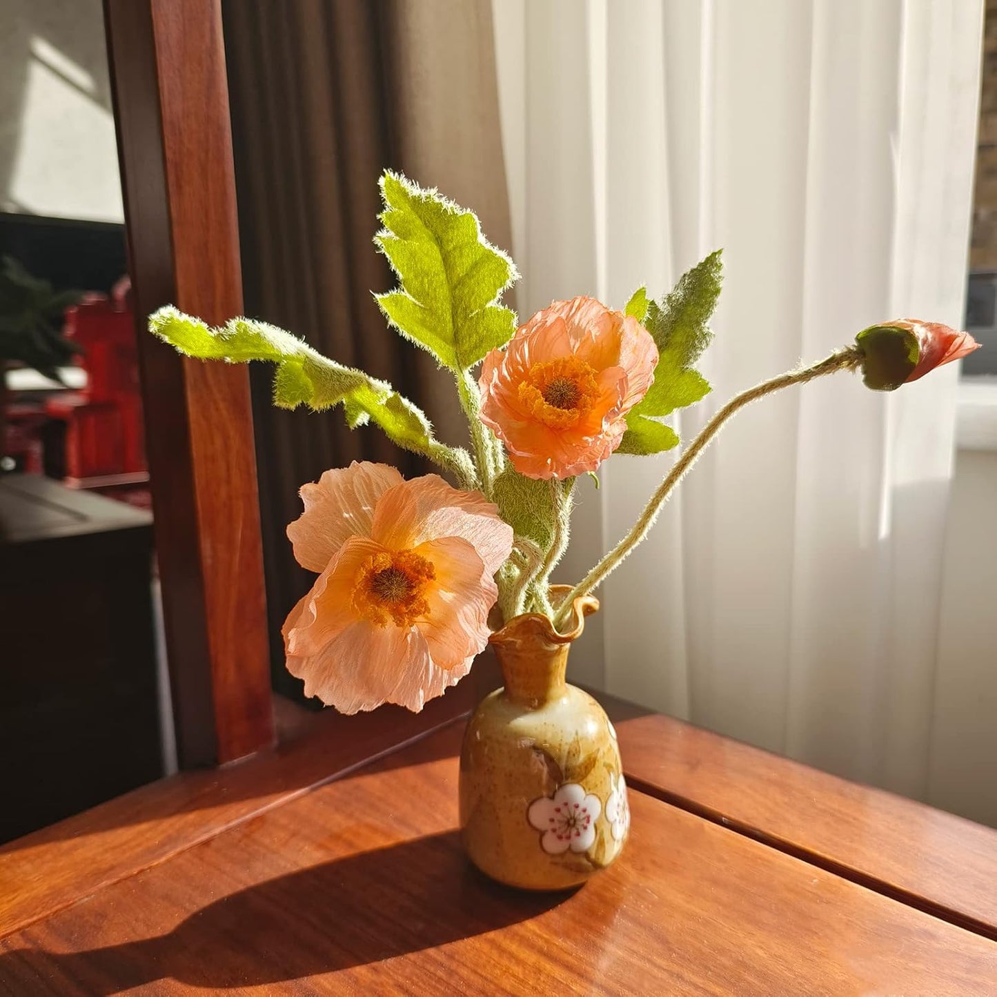 Artificial Flowers 5Pcs Poppies Flowers Artificial Silk Flowers for Home Office Wedding Outdoor Decor (Orange)