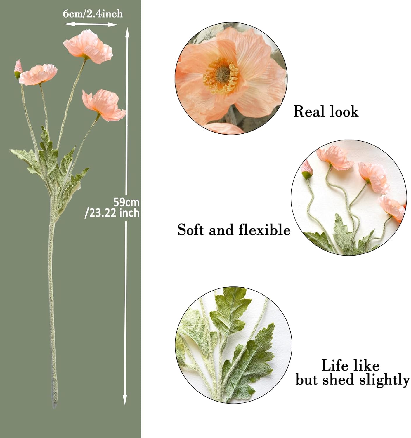 Artificial Flowers 5Pcs Poppies Flowers Artificial Silk Flowers for Home Office Wedding Outdoor Decor (Orange)