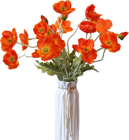 Artificial Flowers 5Pcs Poppies Flowers Artificial Silk Flowers for Home Office Wedding Outdoor Decor (Orange)