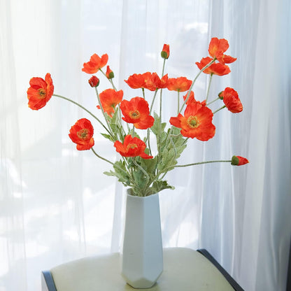 Artificial Flowers 5Pcs Poppies Flowers Artificial Silk Flowers for Home Office Wedding Outdoor Decor (Orange)