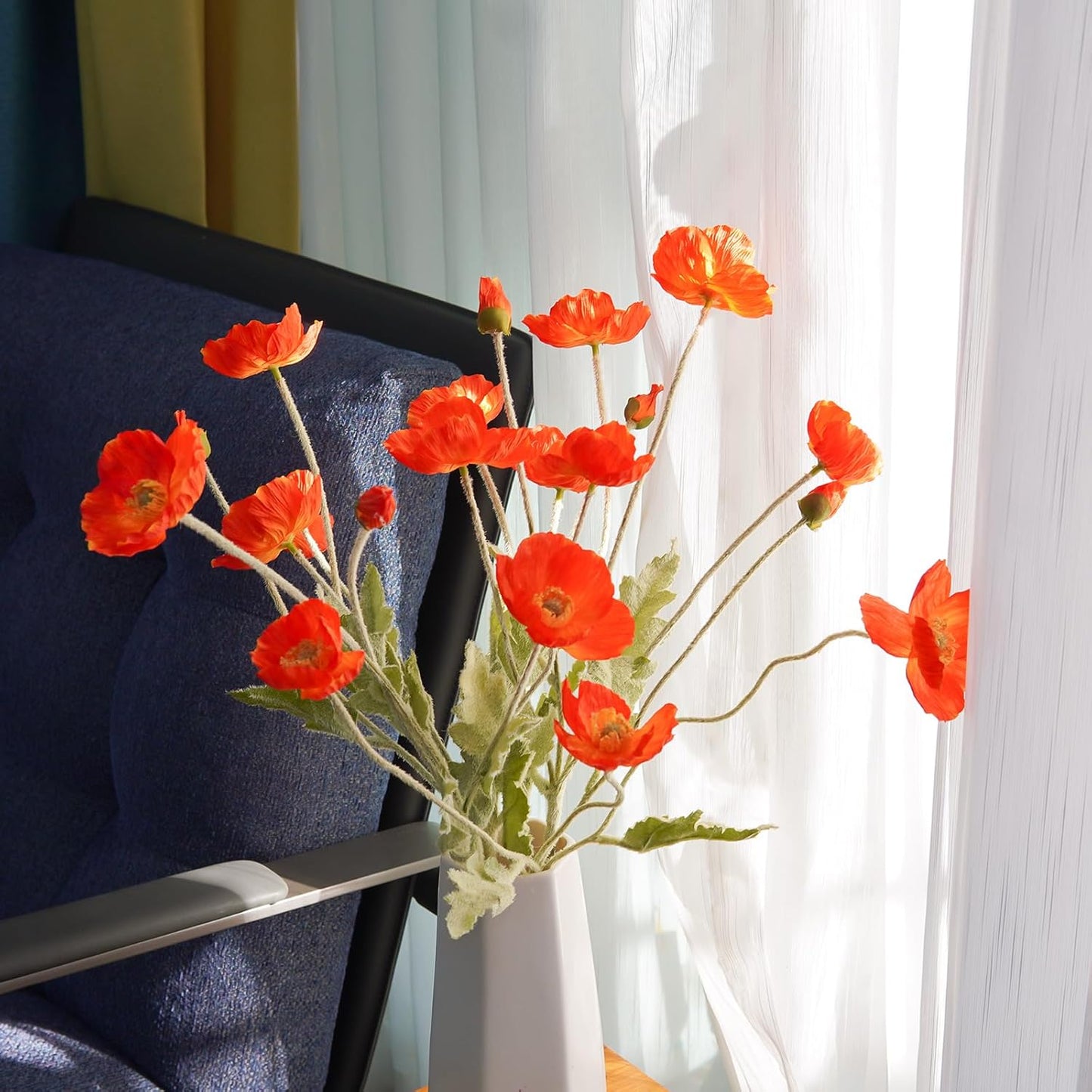 Artificial Flowers 5Pcs Poppies Flowers Artificial Silk Flowers for Home Office Wedding Outdoor Decor (Orange)