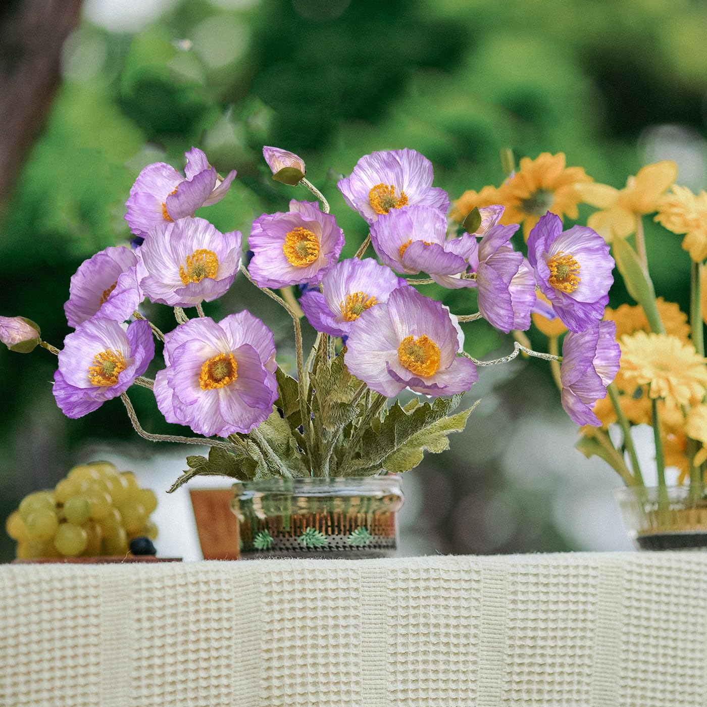 Artificial Flowers 5Pcs Poppies Flowers Artificial Silk Flowers for Home Office Wedding Outdoor Decor (Orange)
