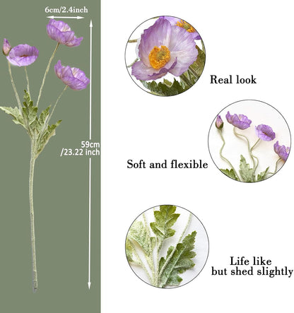 Artificial Flowers 5Pcs Poppies Flowers Artificial Silk Flowers for Home Office Wedding Outdoor Decor (Orange)