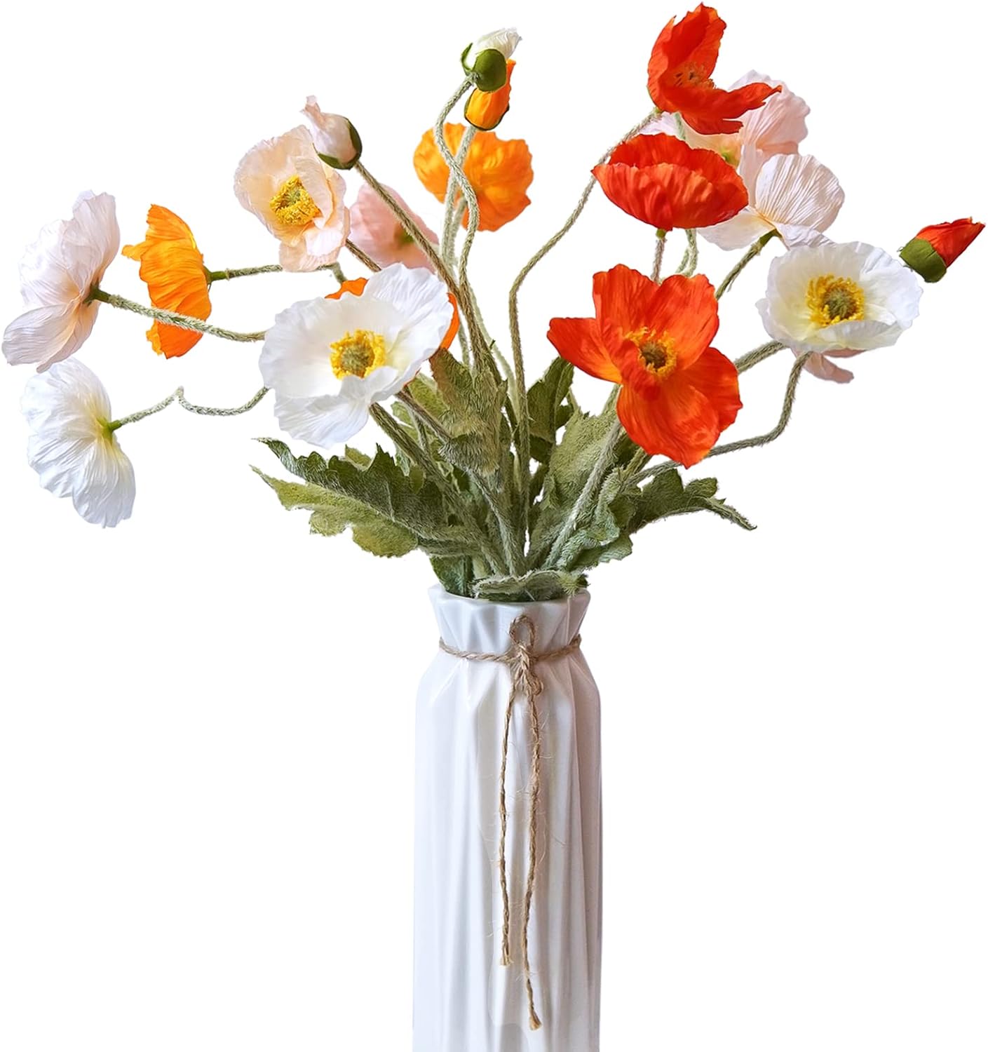 Artificial Flowers 5Pcs Poppies Flowers Artificial Silk Flowers for Home Office Wedding Outdoor Decor (Orange)