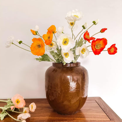 Artificial Flowers 5Pcs Poppies Flowers Artificial Silk Flowers for Home Office Wedding Outdoor Decor (Orange)