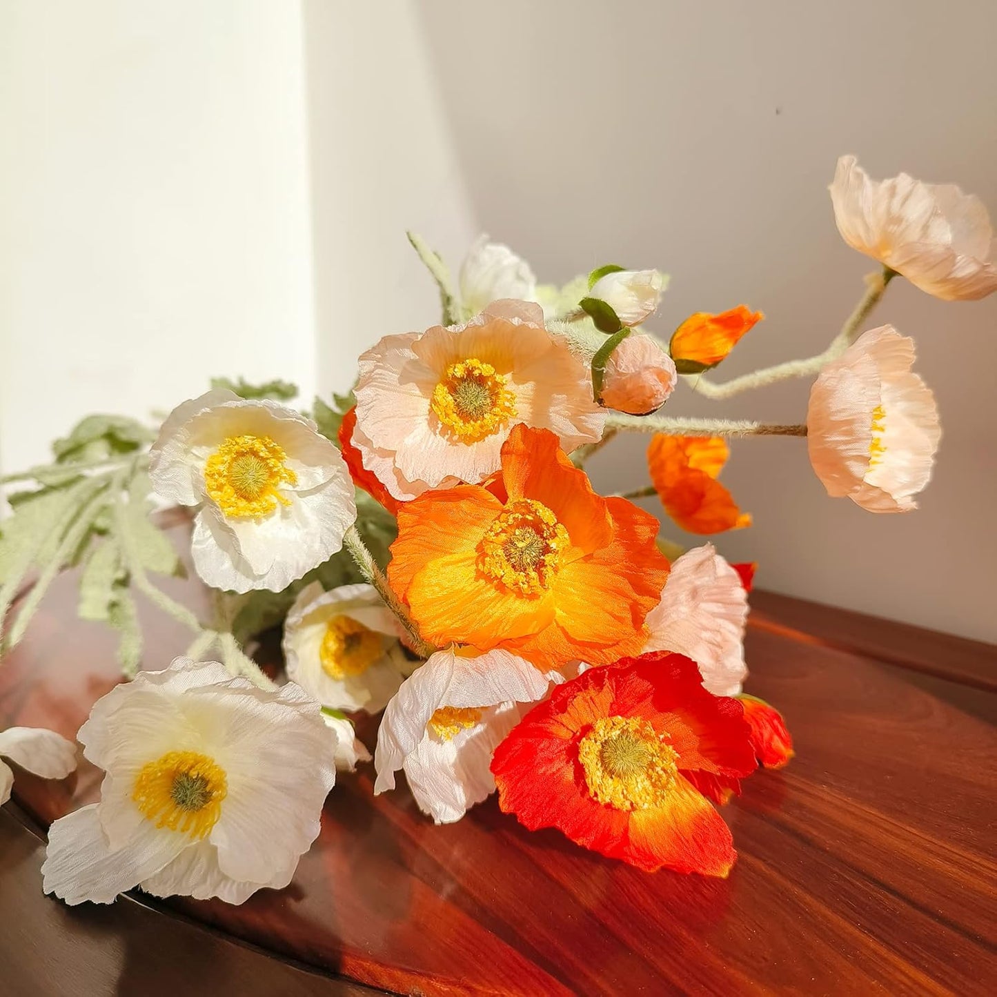 Artificial Flowers 5Pcs Poppies Flowers Artificial Silk Flowers for Home Office Wedding Outdoor Decor (Orange)