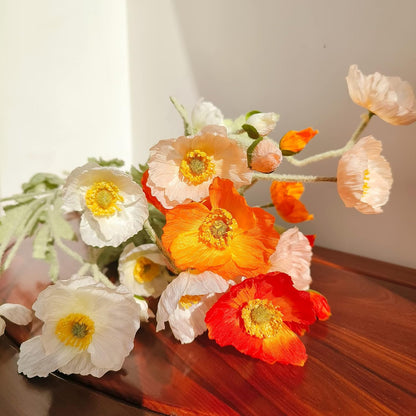 Artificial Flowers 5Pcs Poppies Flowers Artificial Silk Flowers for Home Office Wedding Outdoor Decor (Orange)