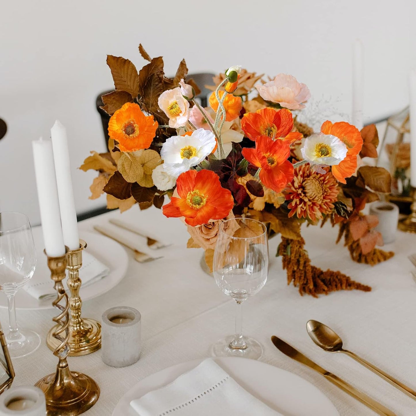 Artificial Flowers 5Pcs Poppies Flowers Artificial Silk Flowers for Home Office Wedding Outdoor Decor (Orange)
