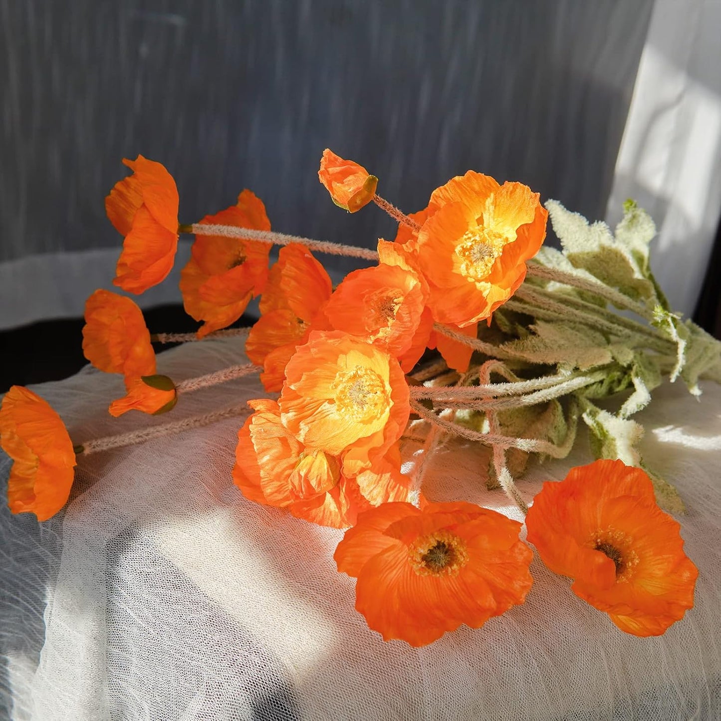 Artificial Flowers 5Pcs Poppies Flowers Artificial Silk Flowers for Home Office Wedding Outdoor Decor (Orange)