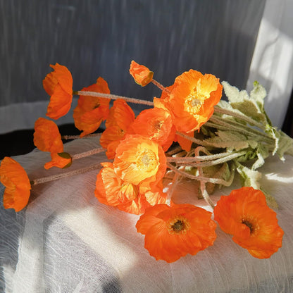 Artificial Flowers 5Pcs Poppies Flowers Artificial Silk Flowers for Home Office Wedding Outdoor Decor (Orange)