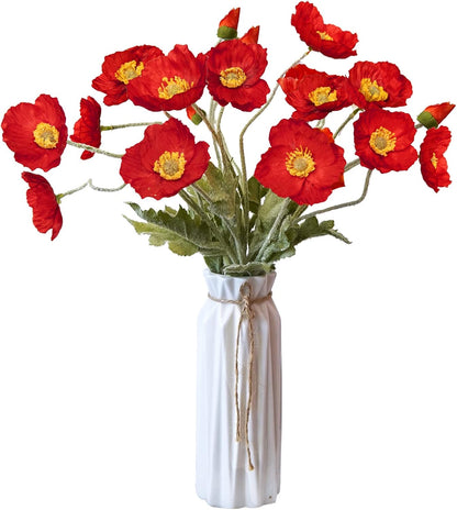 Artificial Flowers 5Pcs Poppies Flowers Artificial Silk Flowers for Home Office Wedding Outdoor Decor (Orange)
