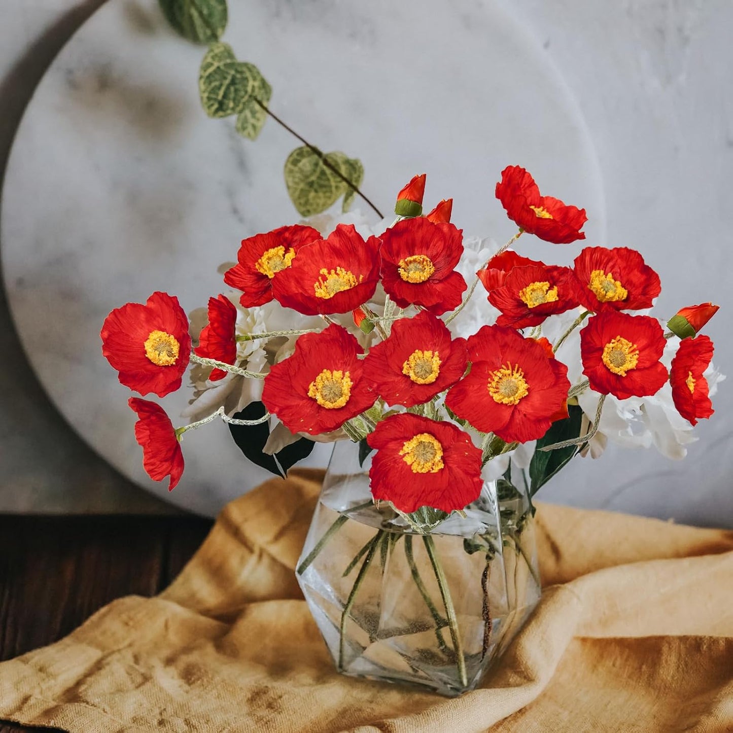 Artificial Flowers 5Pcs Poppies Flowers Artificial Silk Flowers for Home Office Wedding Outdoor Decor (Orange)