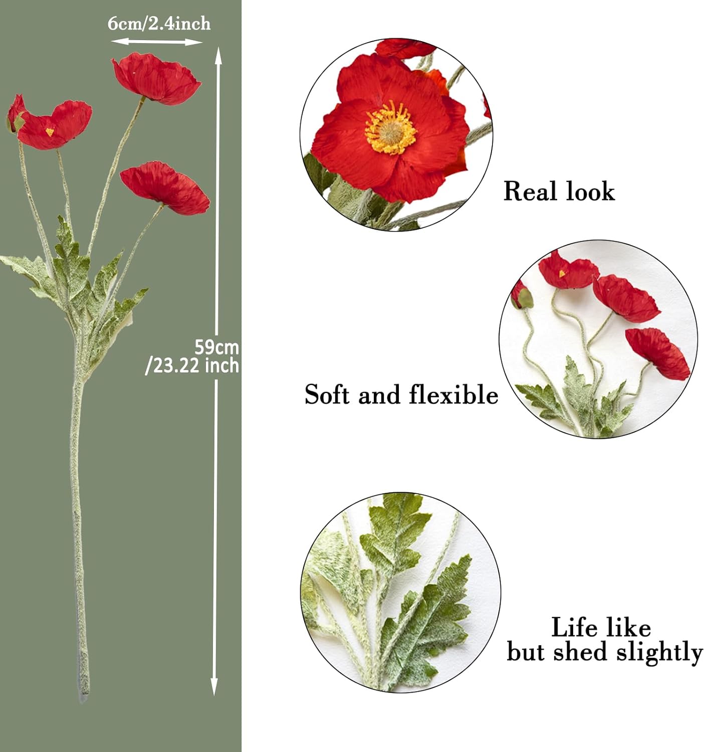Artificial Flowers 5Pcs Poppies Flowers Artificial Silk Flowers for Home Office Wedding Outdoor Decor (Orange)