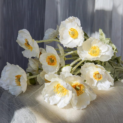 Artificial Flowers 5Pcs Poppies Flowers Artificial Silk Flowers for Home Office Wedding Outdoor Decor (Orange)
