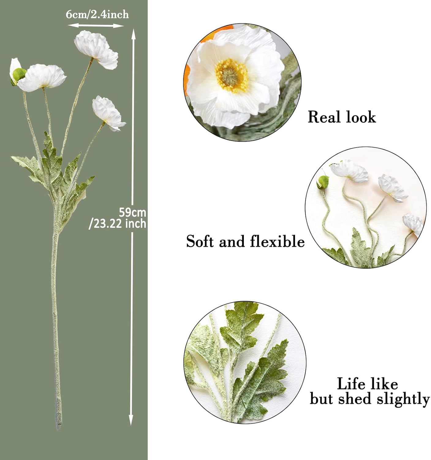 Artificial Flowers 5Pcs Poppies Flowers Artificial Silk Flowers for Home Office Wedding Outdoor Decor (Orange)