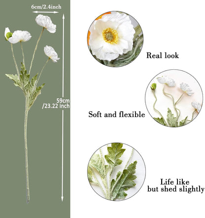 Artificial Flowers 5Pcs Poppies Flowers Artificial Silk Flowers for Home Office Wedding Outdoor Decor (Orange)