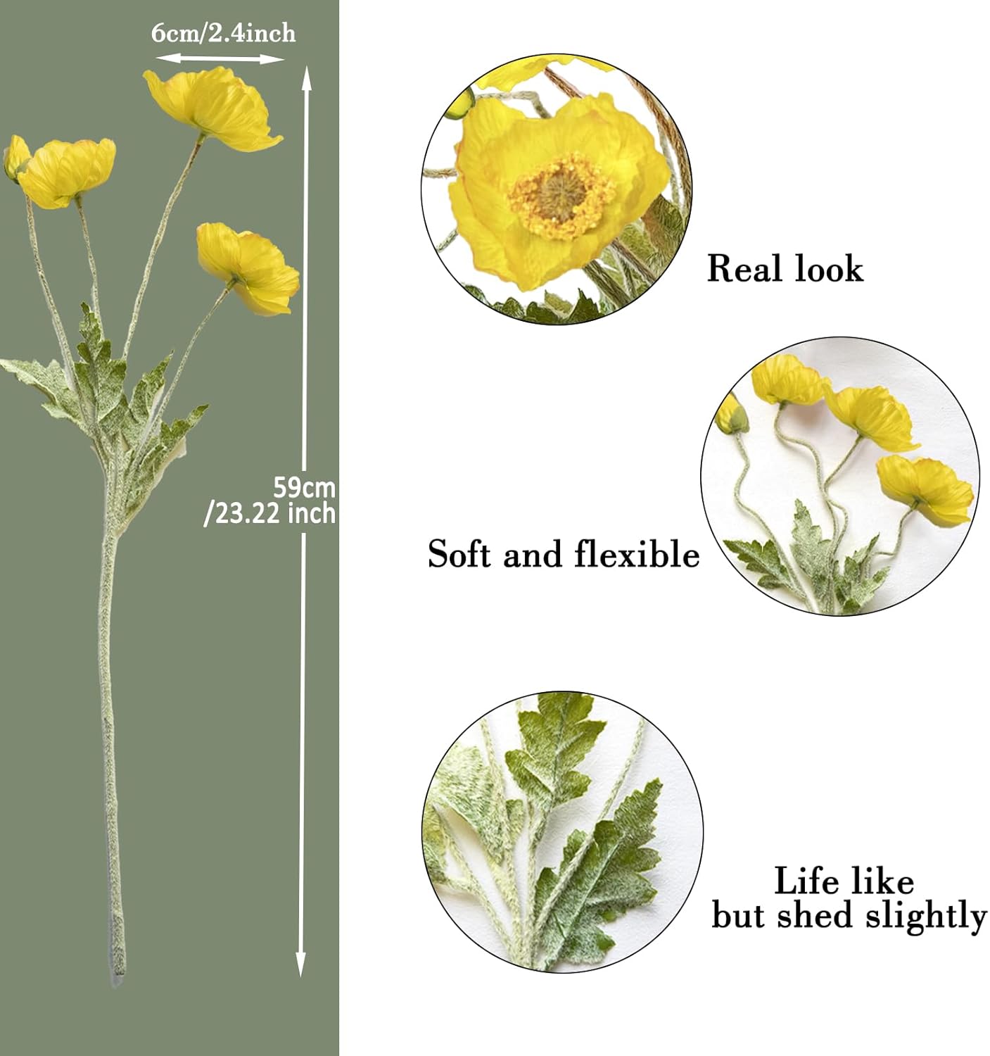Artificial Flowers 5Pcs Poppies Flowers Artificial Silk Flowers for Home Office Wedding Outdoor Decor (Orange)