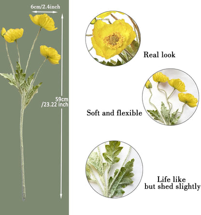 Artificial Flowers 5Pcs Poppies Flowers Artificial Silk Flowers for Home Office Wedding Outdoor Decor (Orange)