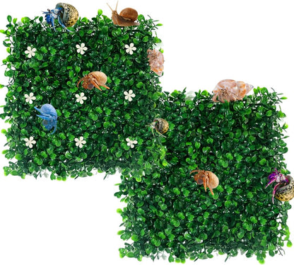 2pcs Hermit Crab Climbing Toys, 10x10 Inch Faux Grass Mat Reptile Plants Artificial Boxwood Panels Reptile Tank Accessories for Bearded Dragon Lizard Terrarium Decor (Green)
