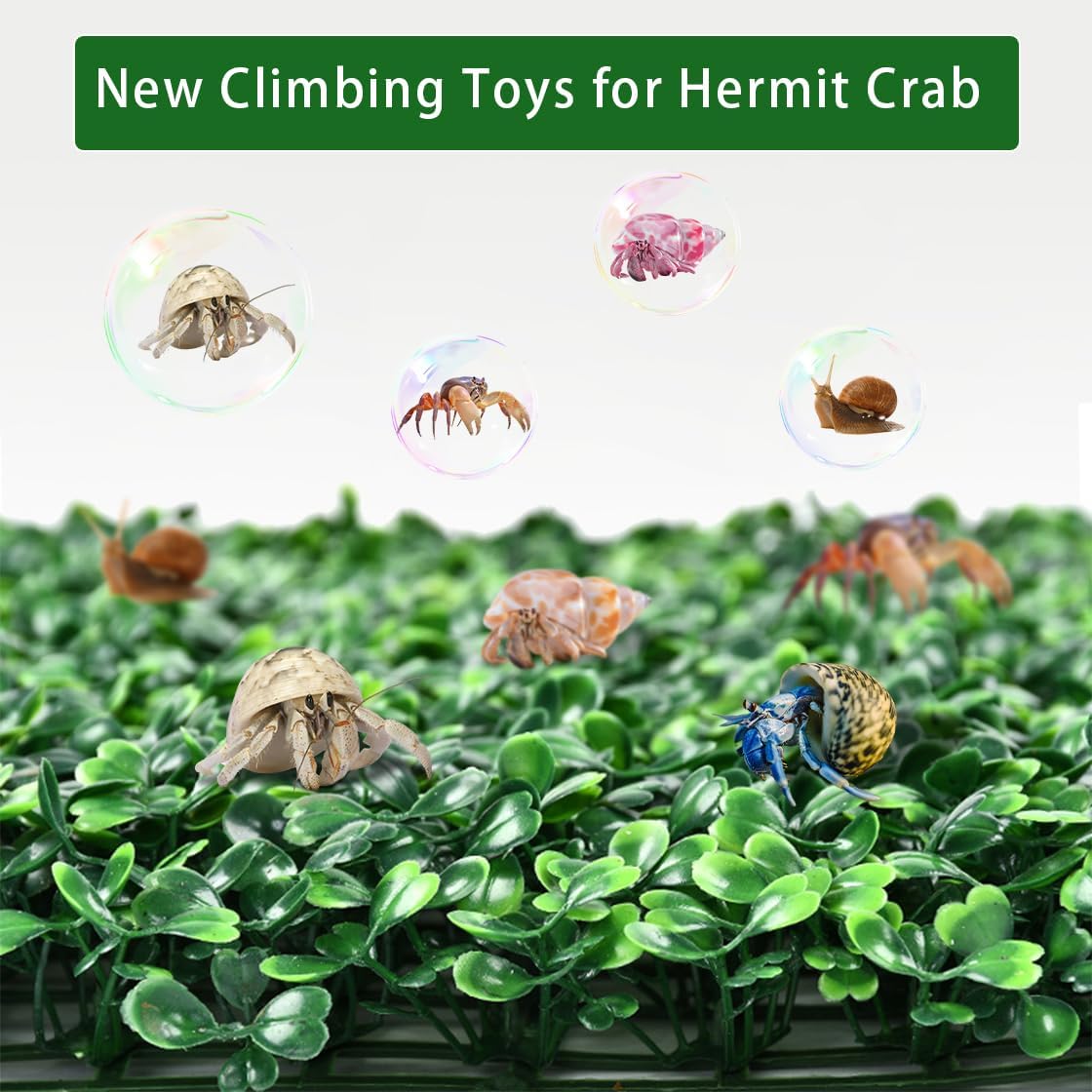 2pcs Hermit Crab Climbing Toys, 10x10 Inch Faux Grass Mat Reptile Plants Artificial Boxwood Panels Reptile Tank Accessories for Bearded Dragon Lizard Terrarium Decor (Green)