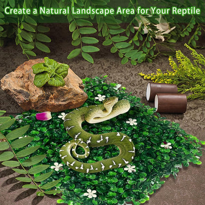 2pcs Hermit Crab Climbing Toys, 10x10 Inch Faux Grass Mat Reptile Plants Artificial Boxwood Panels Reptile Tank Accessories for Bearded Dragon Lizard Terrarium Decor (Green)