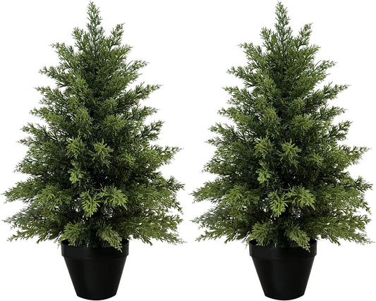 2 Pack 5ft Artificial Cedar Trees for Outdoors (UV Resistant), Potted Faux Cedar Topiary Plants for Front Porch, Realistic Evergreen Shrub for Entryway & Patio Decor