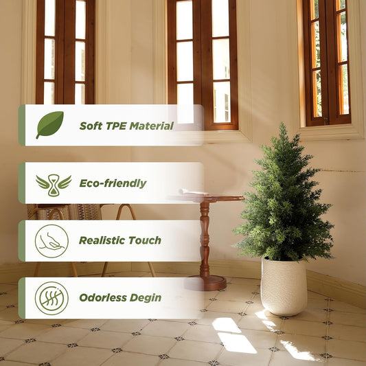 2 Pack 5ft Artificial Cedar Trees for Outdoors (UV Resistant), Potted Faux Cedar Topiary Plants for Front Porch, Realistic Evergreen Shrub for Entryway & Patio Decor