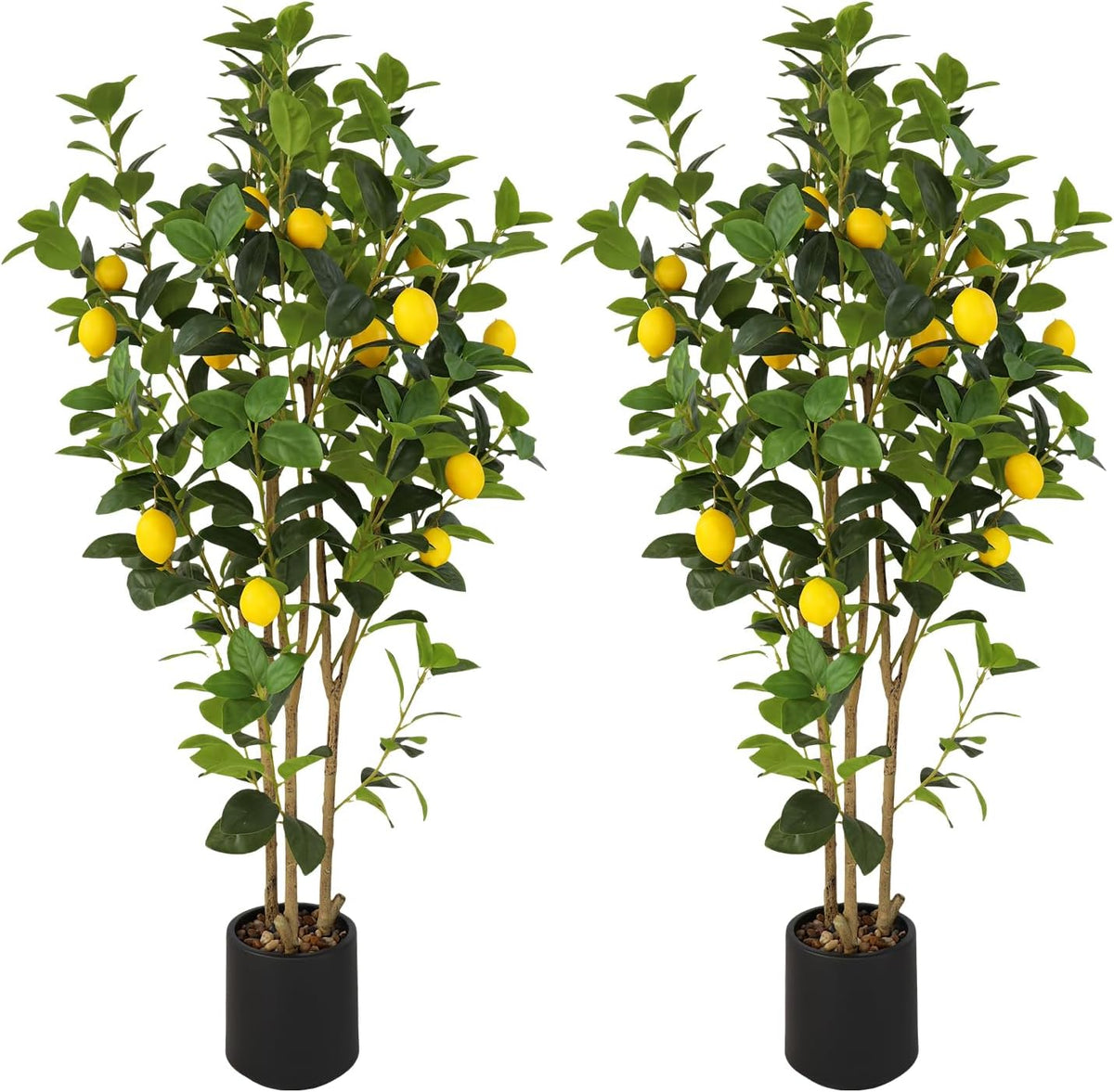 2-Pack 4FT Artificial Lemon Tree That Look Real, Faux Lemons Citrus Plants with Yellow Fake Lemons Fruits in Black Pot, Indoor Artificial Trees for Home Office Kitchen Decor Party Wedding Christmas