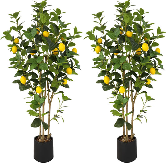 2-Pack 4FT Artificial Lemon Tree That Look Real, Faux Lemons Citrus Plants with Yellow Fake Lemons Fruits in Black Pot, Indoor Artificial Trees for Home Office Kitchen Decor Party Wedding Christmas