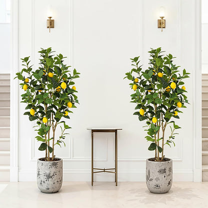 2-Pack 4FT Artificial Lemon Tree That Look Real, Faux Lemons Citrus Plants with Yellow Fake Lemons Fruits in Black Pot, Indoor Artificial Trees for Home Office Kitchen Decor Party Wedding Christmas