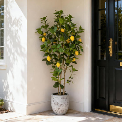 2-Pack 4FT Artificial Lemon Tree That Look Real, Faux Lemons Citrus Plants with Yellow Fake Lemons Fruits in Black Pot, Indoor Artificial Trees for Home Office Kitchen Decor Party Wedding Christmas