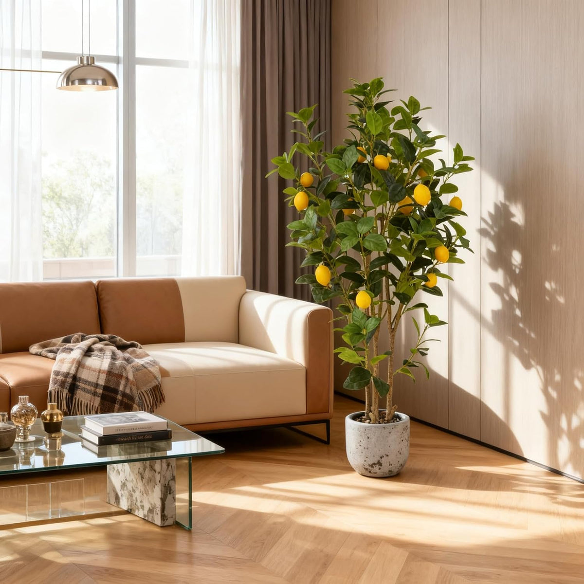 2-Pack 4FT Artificial Lemon Tree That Look Real, Faux Lemons Citrus Plants with Yellow Fake Lemons Fruits in Black Pot, Indoor Artificial Trees for Home Office Kitchen Decor Party Wedding Christmas
