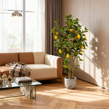 2-Pack 4FT Artificial Lemon Tree That Look Real, Faux Lemons Citrus Plants with Yellow Fake Lemons Fruits in Black Pot, Indoor Artificial Trees for Home Office Kitchen Decor Party Wedding Christmas