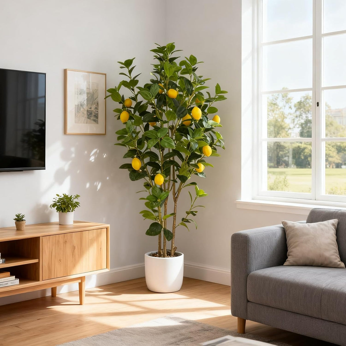 2-Pack 4FT Artificial Lemon Tree That Look Real, Faux Lemons Citrus Plants with Yellow Fake Lemons Fruits in Black Pot, Indoor Artificial Trees for Home Office Kitchen Decor Party Wedding Christmas