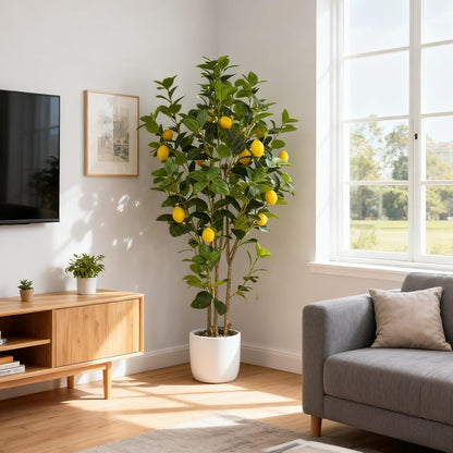 2-Pack 4FT Artificial Lemon Tree That Look Real, Faux Lemons Citrus Plants with Yellow Fake Lemons Fruits in Black Pot, Indoor Artificial Trees for Home Office Kitchen Decor Party Wedding Christmas
