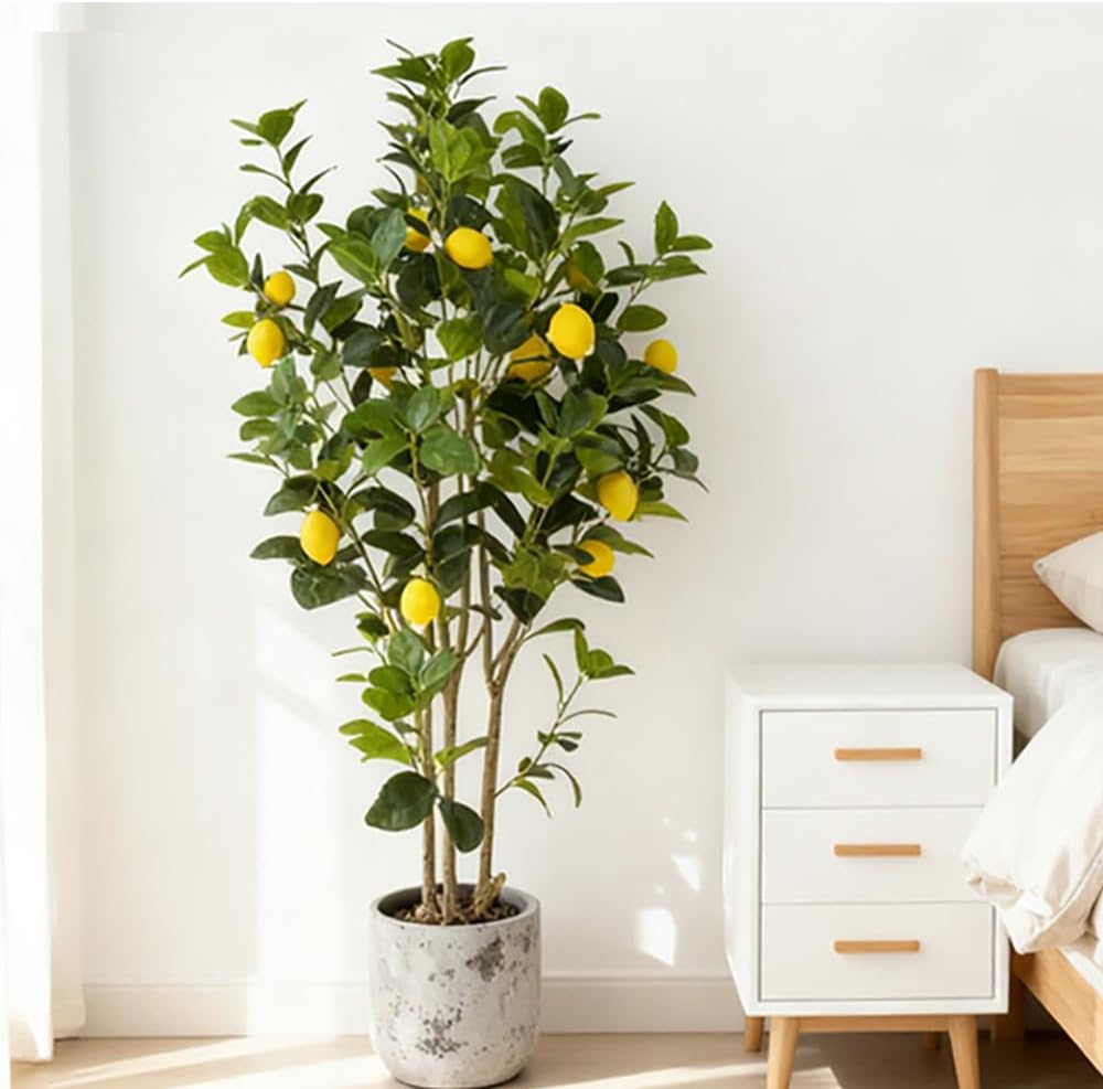 2-Pack 4FT Artificial Lemon Tree That Look Real, Faux Lemons Citrus Plants with Yellow Fake Lemons Fruits in Black Pot, Indoor Artificial Trees for Home Office Kitchen Decor Party Wedding Christmas