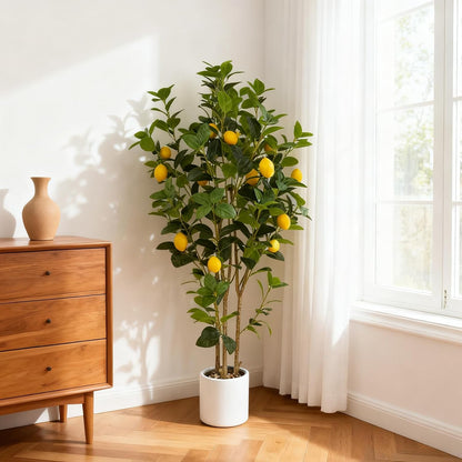 2-Pack 4FT Artificial Lemon Tree That Look Real, Faux Lemons Citrus Plants with Yellow Fake Lemons Fruits in Black Pot, Indoor Artificial Trees for Home Office Kitchen Decor Party Wedding Christmas