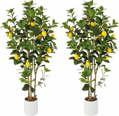 2-Pack 4FT Artificial Lemon Tree That Look Real, Faux Lemons Citrus Plants with Yellow Fake Lemons Fruits in Black Pot, Indoor Artificial Trees for Home Office Kitchen Decor Party Wedding Christmas