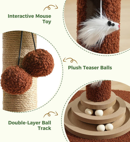 35" Tall Cat Scratching Post with Sisal Rope, Interactive Hanging Balls, Toy Mouse and Two-Layer Ball Track Cat Toys, Palm Tree Cat Scratcher Tower for Indoor Cats and Kittens