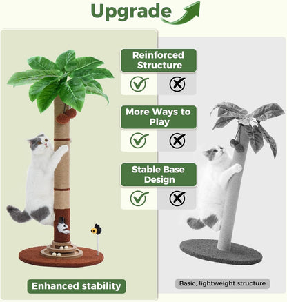 35" Tall Cat Scratching Post with Sisal Rope, Interactive Hanging Balls, Toy Mouse and Two-Layer Ball Track Cat Toys, Palm Tree Cat Scratcher Tower for Indoor Cats and Kittens