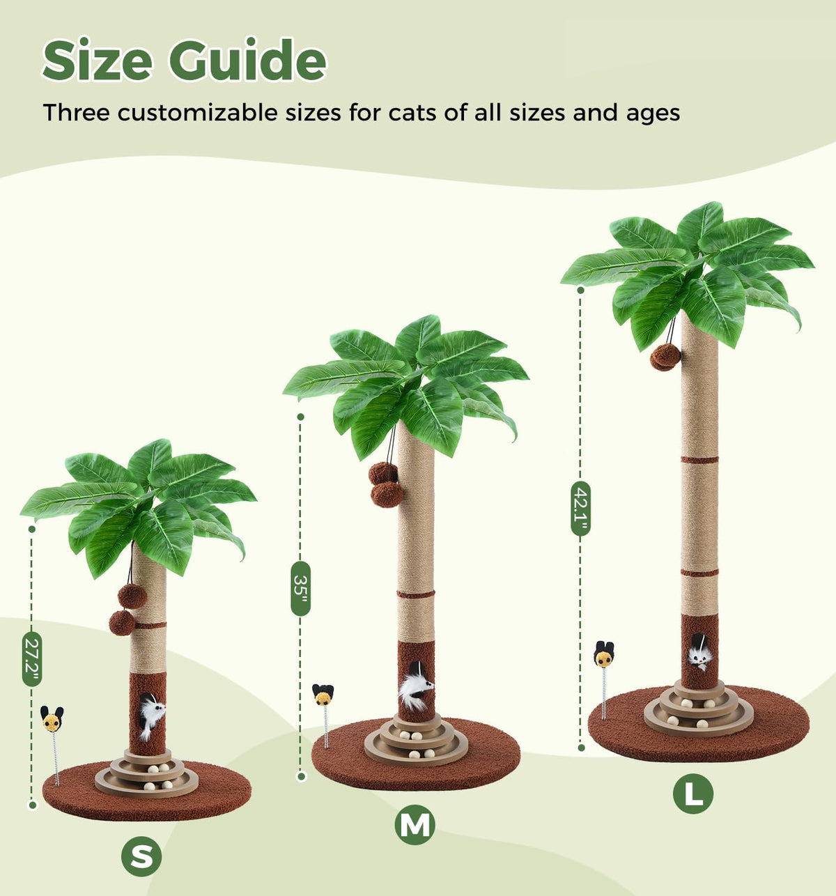 35" Tall Cat Scratching Post with Sisal Rope, Interactive Hanging Balls, Toy Mouse and Two-Layer Ball Track Cat Toys, Palm Tree Cat Scratcher Tower for Indoor Cats and Kittens