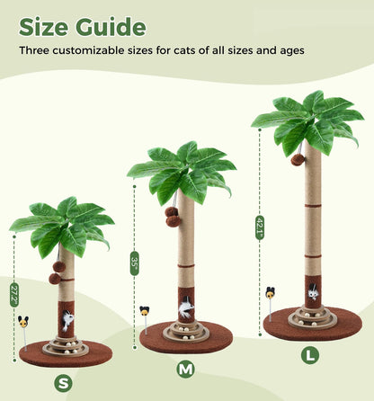35" Tall Cat Scratching Post with Sisal Rope, Interactive Hanging Balls, Toy Mouse and Two-Layer Ball Track Cat Toys, Palm Tree Cat Scratcher Tower for Indoor Cats and Kittens