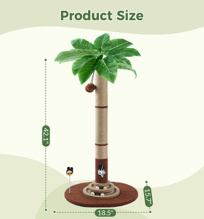 35" Tall Cat Scratching Post with Sisal Rope, Interactive Hanging Balls, Toy Mouse and Two-Layer Ball Track Cat Toys, Palm Tree Cat Scratcher Tower for Indoor Cats and Kittens