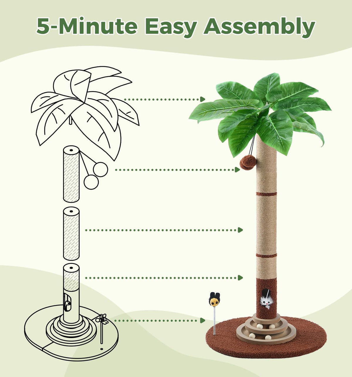 35" Tall Cat Scratching Post with Sisal Rope, Interactive Hanging Balls, Toy Mouse and Two-Layer Ball Track Cat Toys, Palm Tree Cat Scratcher Tower for Indoor Cats and Kittens