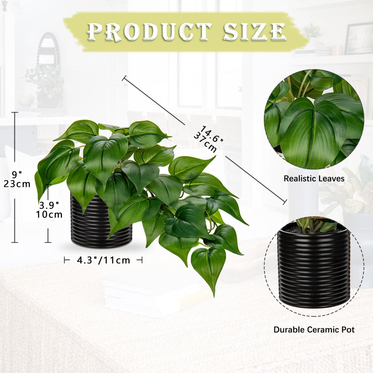 Artificial Plants Potted Alocasia Amazonica Polly Faux Plant with White Ceramic Pot Fake Hanging Plants Indoor for Home Living Room Shelf Office Aesthetic Decor